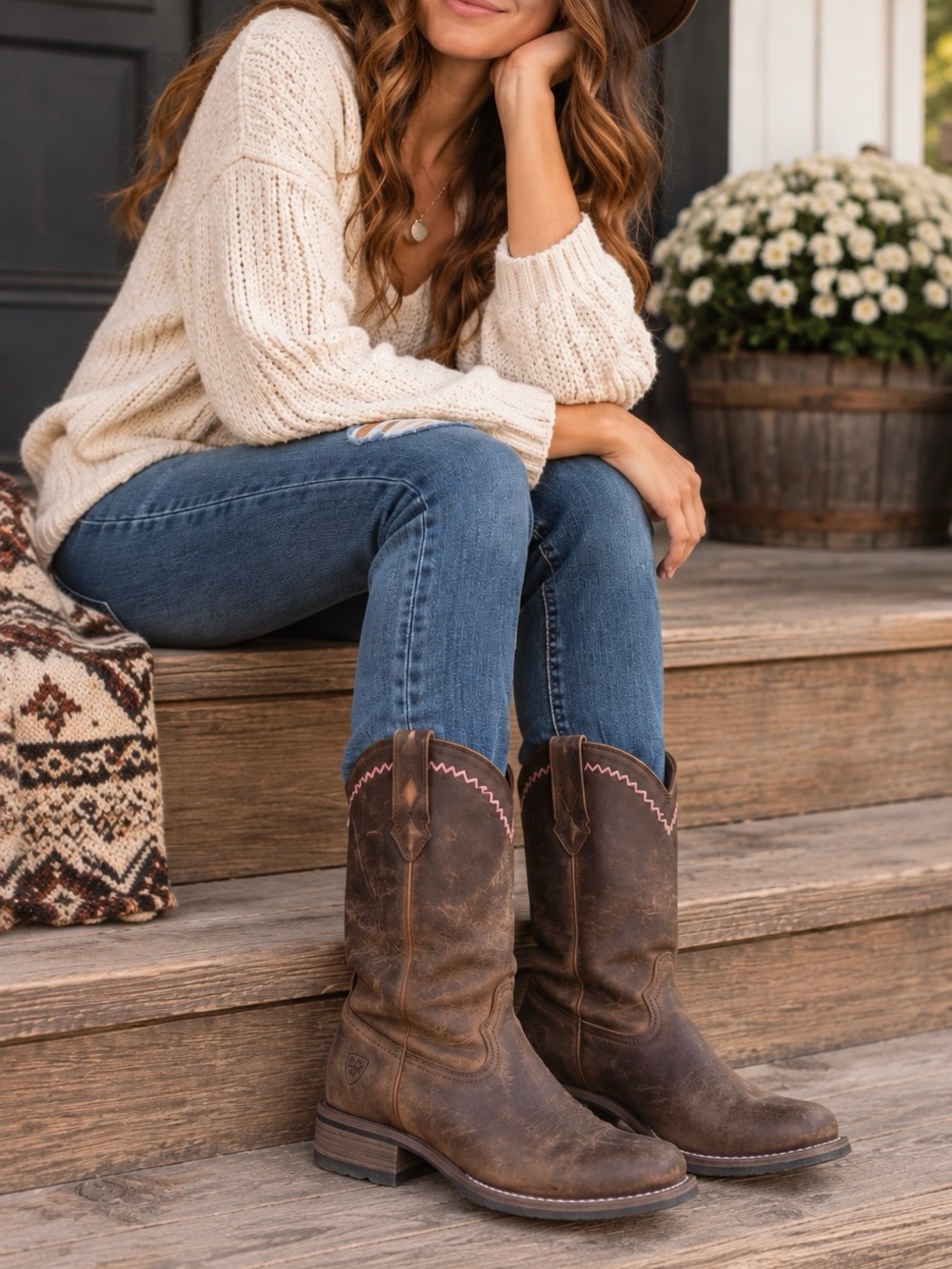 Ariat Unbridled Roper Distressed Brown Leather Western Boots Women’s 8